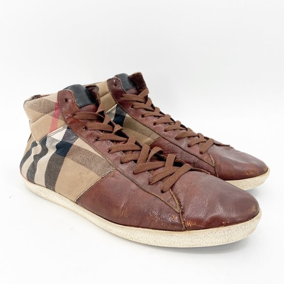 Burberry Other - BURBERRY Leather Check Canvas High Top Sneakers